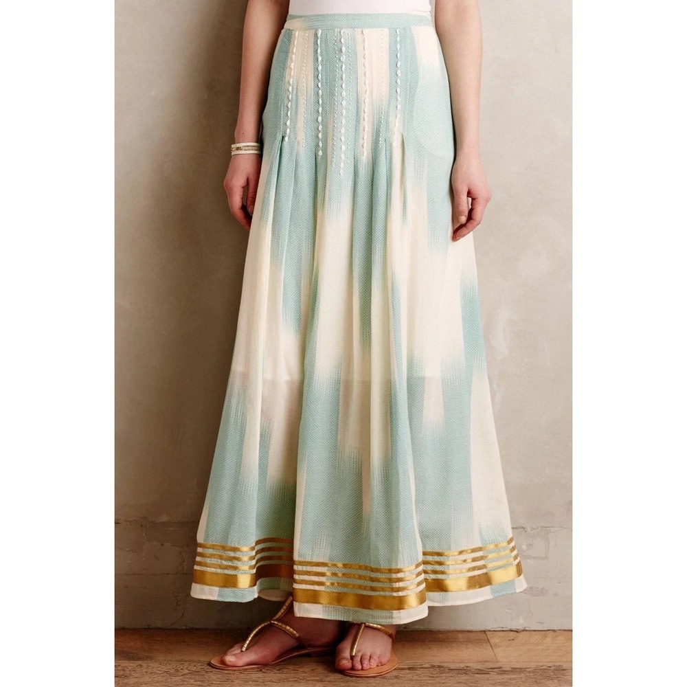 Floreat Anthropologie Far Seas Maxi Skirt Womens 4 Boho Gauze Embroidered